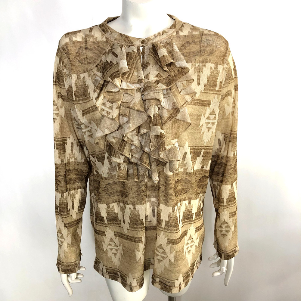 Lauren Ralph Lauren Jeans Co Plus 1X Ruffled Collar Pullover Top Aztec Southwest